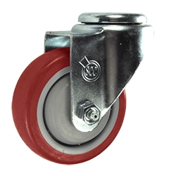 3" Stainless Steel Bolt Hole Caster with Red Polyurethane Tread