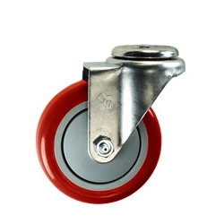 4" Stainless Steel Bolt Hole Caster with Red Polyurethane Tread