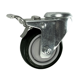 3" Stainless Steel Bolt Hole Caster with Black Polyurethane Tread and Total Lock