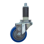 3" Expanding Stem Stainless Steel  Swivel Caster with Blue Polyurethane Tread