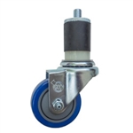 3" Expanding Stem Stainless Steel  Swivel Caster with Blue Polyurethane Tread