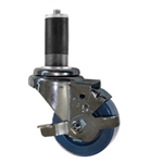3" Expanding Stem Stainless Steel  Swivel Caster with Solid Polyurethane Tread and brake