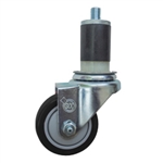 3-1/2" Expanding Stem Stainless Steel  Swivel Caster with Black Polyurethane Tread