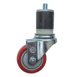 3-1/2" Expanding Stem Stainless Steel  Swivel Caster with Red Polyurethane Tread