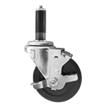 4" Stainless Steel  Expanding Stem Swivel Caster with Hard Rubber Wheel and Top Lock Brake