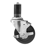 4" Stainless Steel  Expanding Stem Swivel Caster with Hard Rubber Wheel and Top Lock Brake