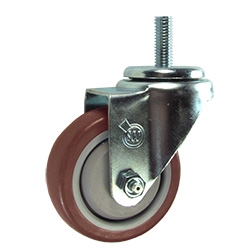 12mm Stainless Steel Threaded Stem Swivel Caster with a Maroon Polyurethane Tread Wheel