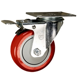 4" Stainless Steel Swivel Caster with Red Poly Wheel and Total Lock Brake