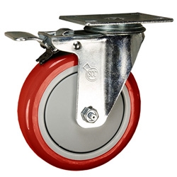 5" Stainless Steel Swivel Caster with Total Lock Brake and Red Polyurethane Wheel