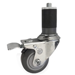 3" Stainless Steel  1-7/8" Expanding Stem Swivel Caster with Thermoplastic Rubber Wheel and Total Lock Brake