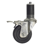 3-1/2" Stainless Steel  Expanding Stem Swivel Caster with Hard Rubber Wheel and Total Lock Brake