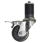 3-1/2" Stainless Steel  Expanding Stem Swivel Caster with Hard Rubber Wheel and Total Lock Brake
