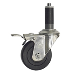 3-1/2" Stainless Steel  Expanding Stem Swivel Caster with Hard Rubber Wheel and Total Lock Brake