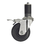 4" Stainless Steel  Expanding Stem Swivel Caster with Hard Rubber Wheel and Total Lock Brake