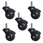 Spherical threaded stem ball casters flat black finish set of 5