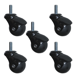 Spherical threaded stem ball casters gloss black finish set of 5