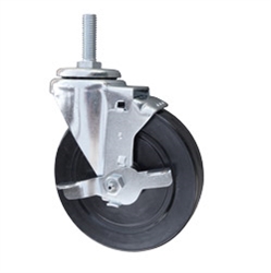 5 Inch Threaded Metric Stem Swivel Caster with Rubber Wheel and Brake
