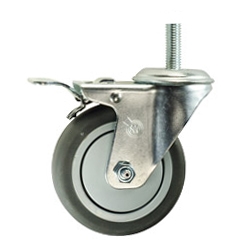 4" Metric Threaded Stem Swivel Caster with Thermoplastic Rubber Tread and Total Lock Brake