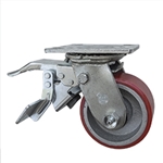 4 Inch Swivel Caster with Polyurethane Tread Wheel with Total Lock and Ball Bearings