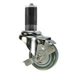 3" Expanding Stem Stainless Steel Swivel Caster with Polyurethane Tread and top lock brake