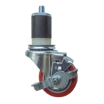 3-1/2" Expanding Stem Stainless Steel Swivel Caster with Red Polyurethane Tread and top lock brake