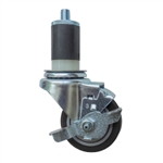 3-1/2" Expanding Stem Stainless Steel Swivel Caster with Black Polyurethane Tread and top lock brake