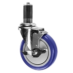 5" Expanding Stem Stainless Steel Swivel Caster with Blue Polyurethane Tread and top lock brake