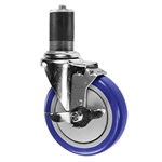 5" Expanding Stem Stainless Steel Swivel Caster with Blue Polyurethane Tread and top lock brake