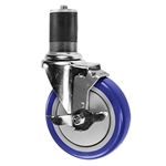 5" Expanding Stem Stainless Steel Swivel Caster with Blue Polyurethane Tread and top lock brake