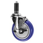 5" Expanding Stem Stainless Steel Swivel Caster with Blue Polyurethane Tread and top lock brake