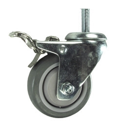 3-1/2" Stainless Steel Threaded Stem Swivel Caster with Polyurethane Tread and Total Lock Brake