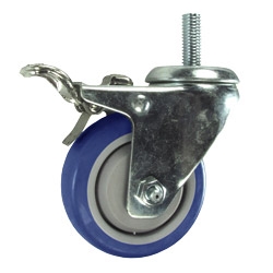 10mm Stainless Steel Threaded Stem Swivel Caster with a Blue Polyurethane Tread Wheel and Total Lock