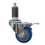 3" Expanding Stem Stainless Steel  Swivel Caster with Blue Polyurethane Tread and Total Lock