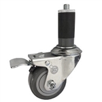 3" Expanding Stem Stainless Steel  Swivel Caster with Polyurethane Tread and Total Lock