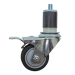 3" Expanding Stem Stainless Steel  Swivel Caster with Black Polyurethane Tread and Total Lock