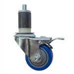 3" Expanding Stem Stainless Steel  Swivel Caster with Blue Polyurethane Tread and Total Lock