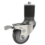 3" Expanding Stem Stainless Steel  Swivel Caster with Polyurethane Tread and Total Lock