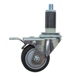 3" Expanding Stem Stainless Steel  Swivel Caster with Black Polyurethane Tread and Total Lock
