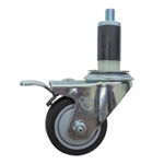 3-1/2" Expanding Stem Stainless Steel Swivel Caster with Black Polyurethane Tread and Total lock brake