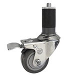 3-1/2" Expanding Stem Stainless Steel Swivel Caster with Polyurethane Tread and Total lock brake