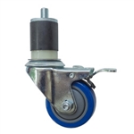 3-1/2" Expanding Stem Stainless Steel Swivel Caster with Blue Polyurethane Tread and Total lock brake