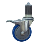 4" Expanding Stem Stainless Steel Swivel Caster with Blue Polyurethane Tread and total lock brake
