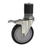 5" Expanding Stem Stainless Steel Swivel Caster with Black Polyurethane Tread and total lock brake