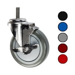 Metric stem caster with 5 inch polyurethane wheel and top lock brake