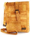 Cork Tablet Bag in Natural cork colour side ziper pocket.