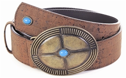 Brown Cork Belt with Oval Buckle blue stone