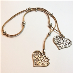 long cork necklace with 2 hearts