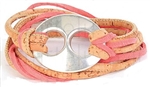 Cork Bracelet Double Ring Nat Cork/ Pink Chamois