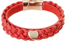 Red Plaited Cork Bracelet with Heart