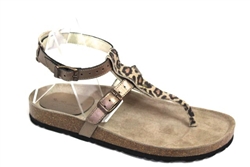 leopard & bronze cork sandal with straps